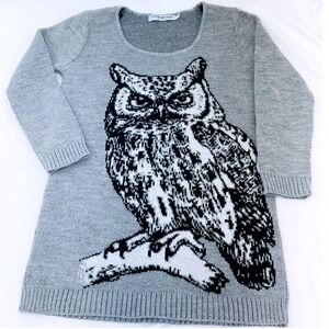 Cotton Emporium Scoop Neck Knit Owl Graphic Sweater Size Small Made in the USA
